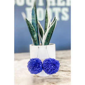 Purple Pom Pom Dangle Earrings - Large